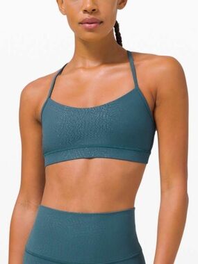 Lululemon Flow Y Bra Nulu in Filigree Emboss Bermuda Teal Size 6 Lightweight